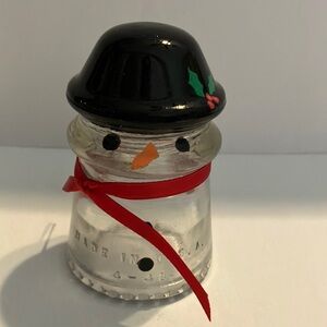 Hand painted Snowman Glass Insulator‎ with Black Hat and Red Scarf